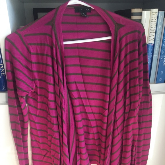 LINE cashmere wool open waterfall cardigan stripes The Label - Picture 3 of 7
